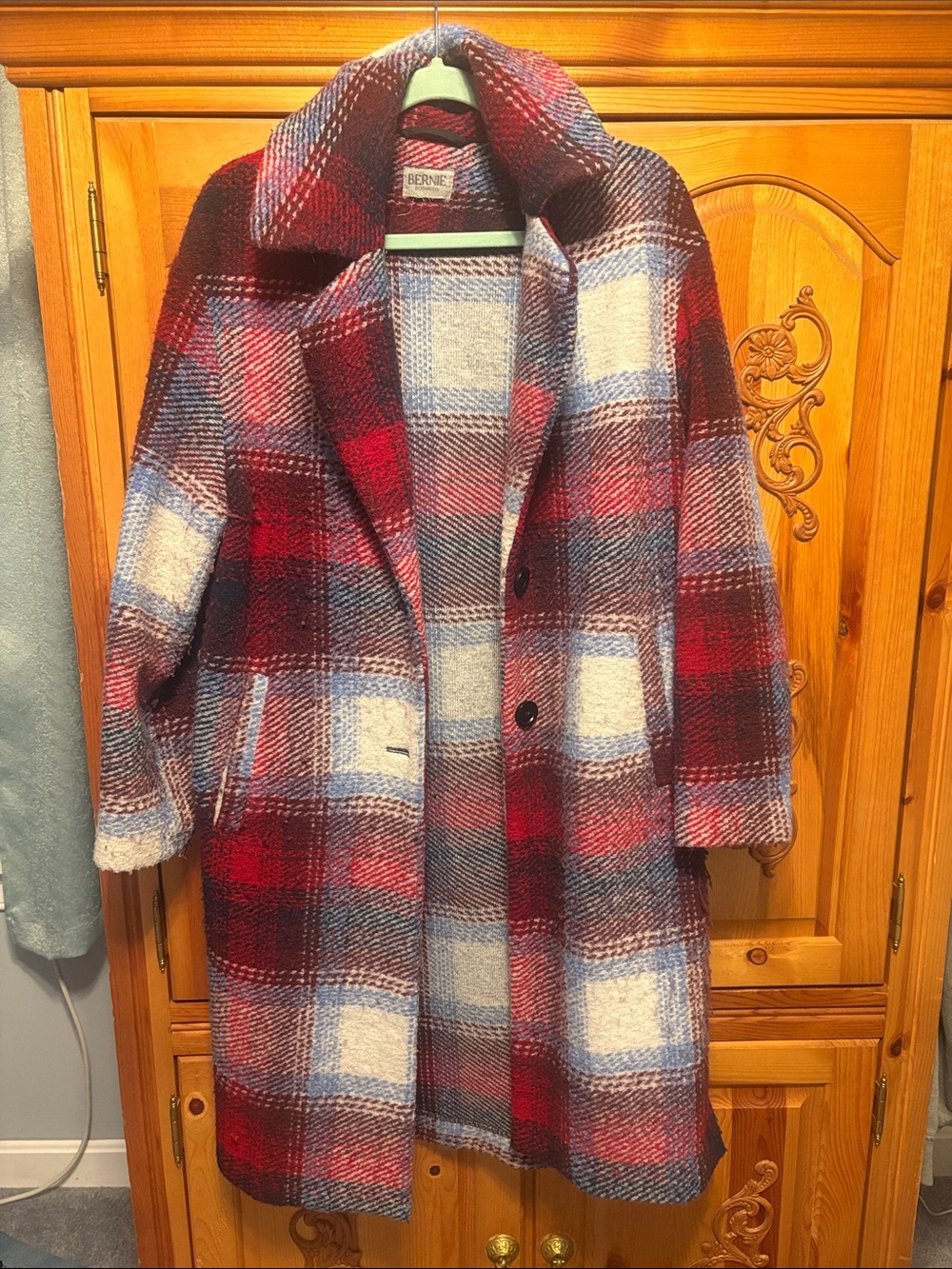 Bernardo mixed wool plaid long coat